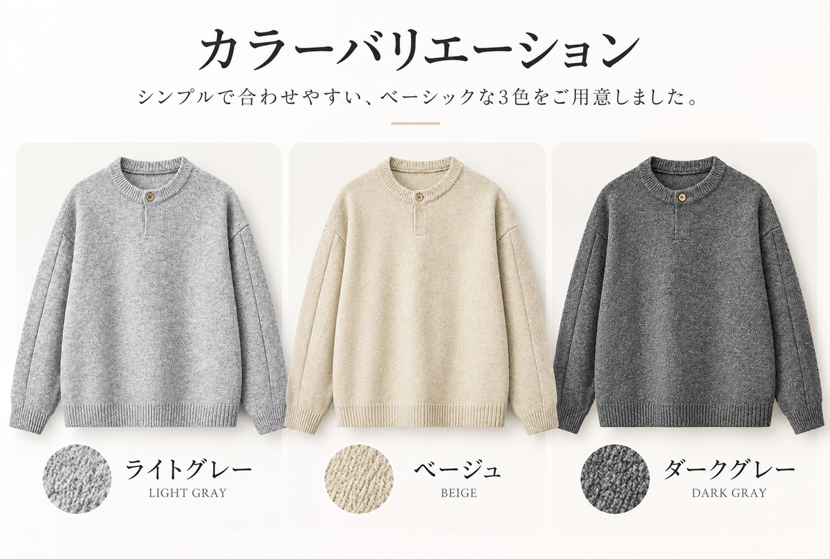 上品なボタンデザイン・やわらかニットプルオーバー