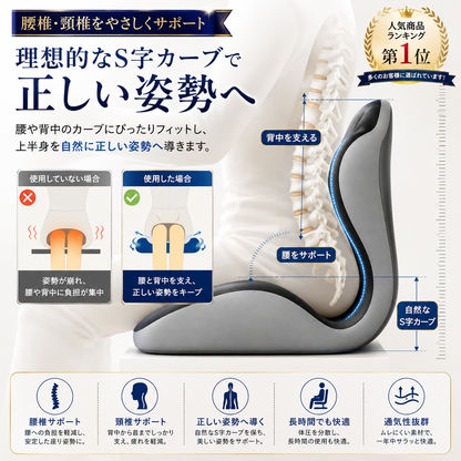 人間工学設計メモリーフォーム姿勢サポートクッション